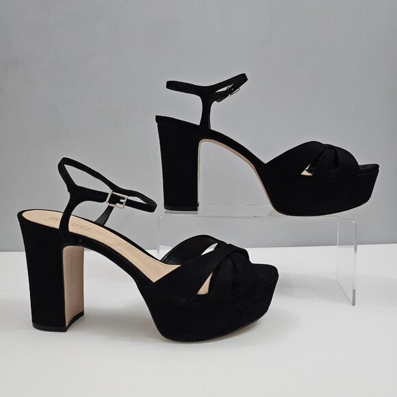 Schutz Keefa Platform Block Heel Womens 10 Black Nubuck Strappy Sandal Evening - Picture 3 of 13